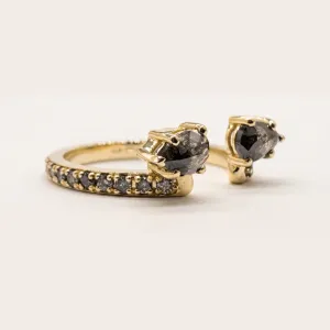 Gold open ring with salt and pepper diamonds FAYE