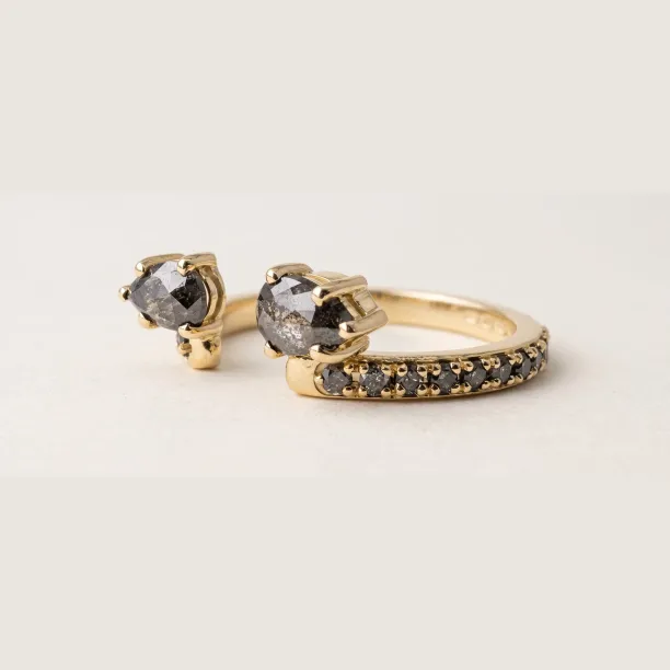 Gold open ring with salt and pepper diamonds FAYE